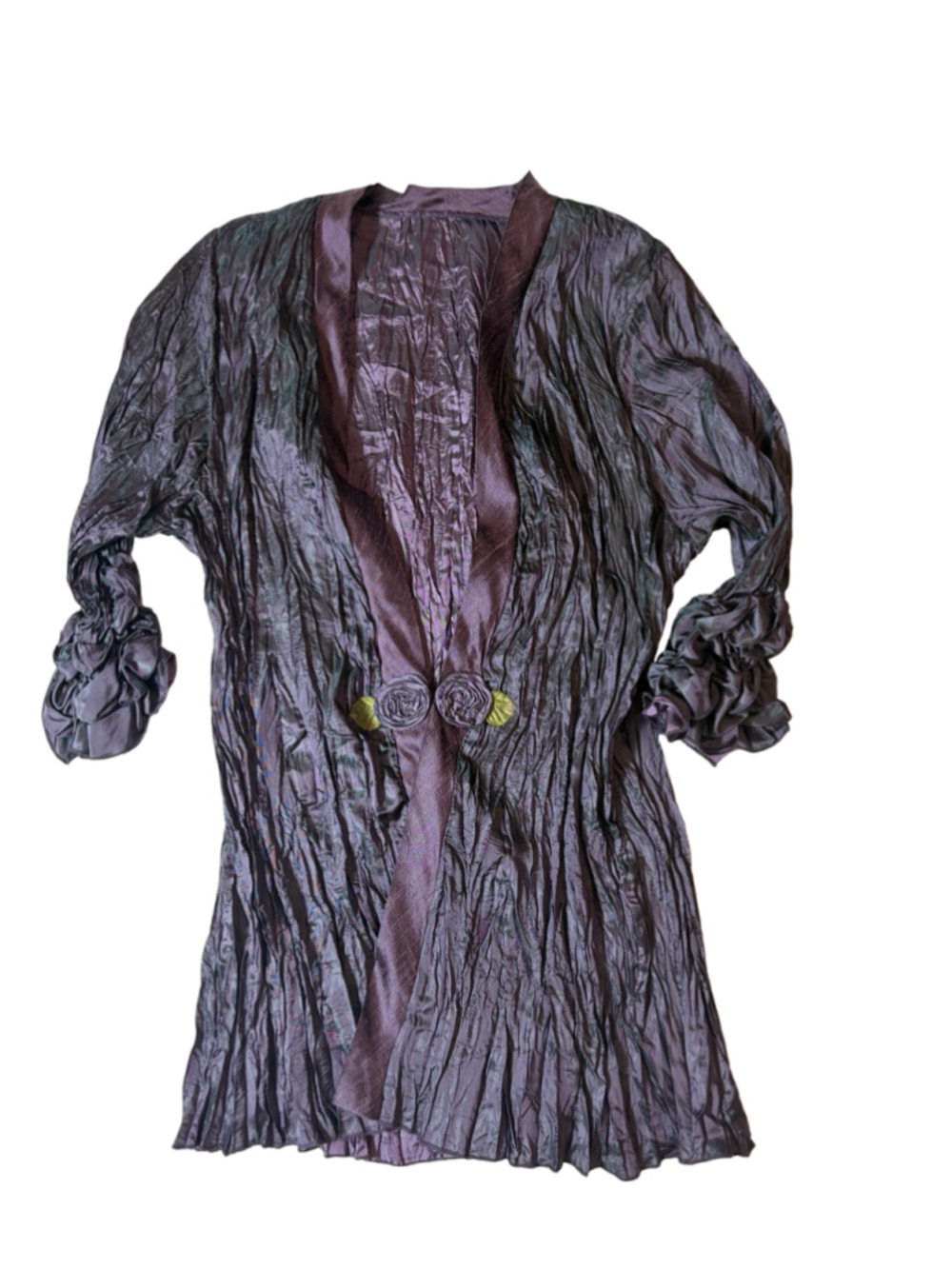 Lee Andersen Amethyst Pomp Jacket Crinkle Rosette Artwear Duster L NWT